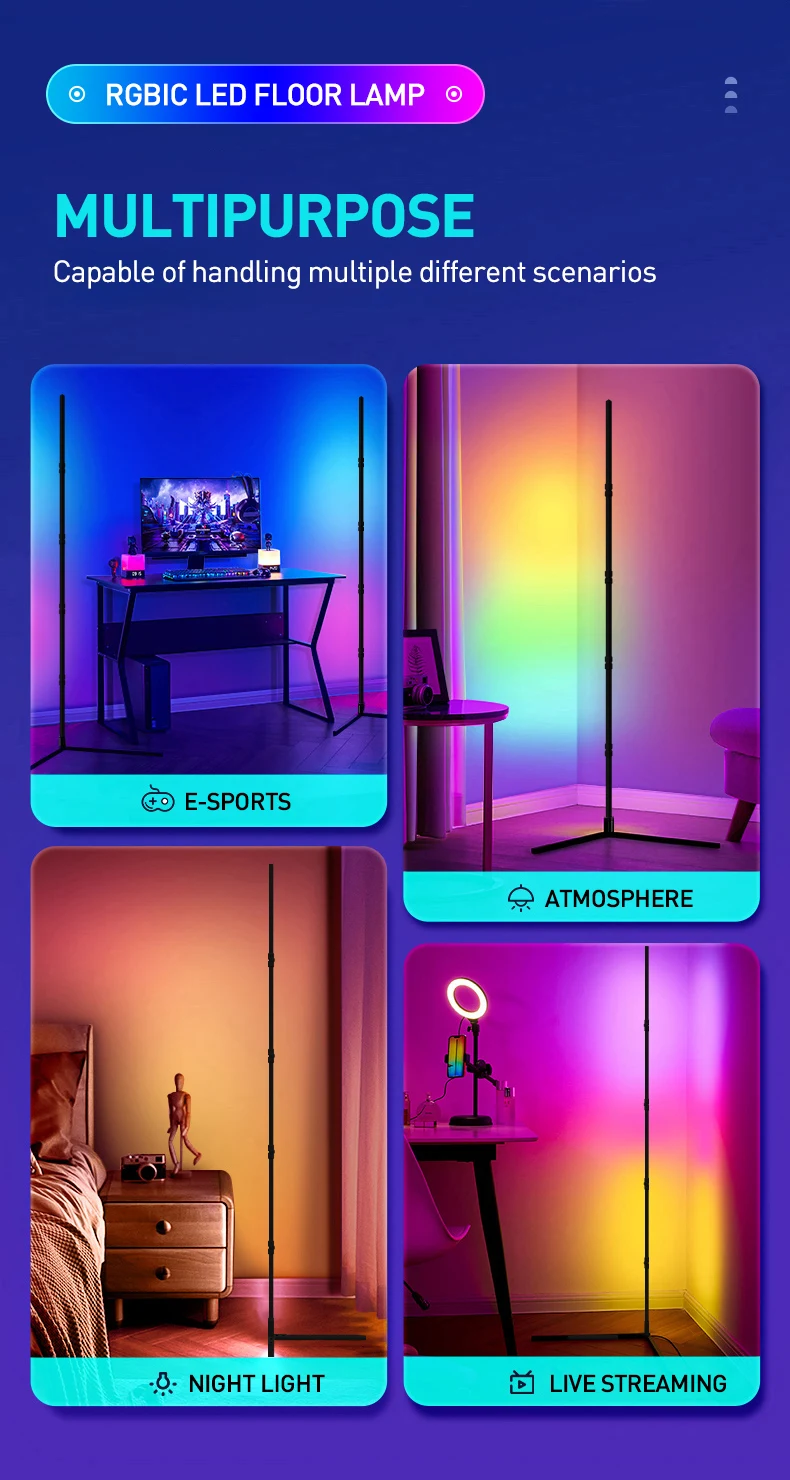 RGB LED Floor lamp 180CM Smart APP Remote Control Modern Corner 2PCS Floor Light Atmospheric Standing Light Indoor Home Decor