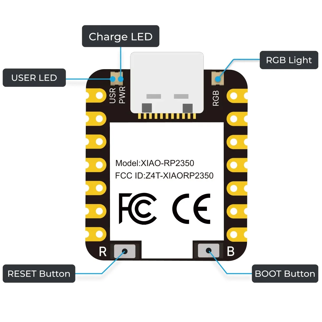 5pcs/1pc Seeed Studio XIAO RP2350 Development Board Module Raspberry Pi MicroPython 150MHz Arm Cortex-M33 and Hazard3 RISC-V