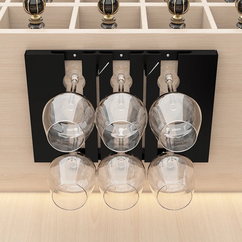 Stainless Steel Under Cabinet Wine Glass Cup Holder Space-Saving Bar Counter Shelf Storage Rack Hanging Hooks Goblet Pokal Stand