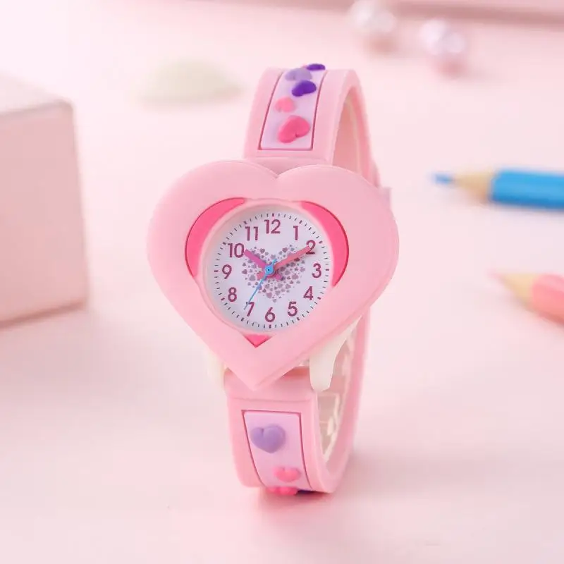 New Fashion Heart shaped Children's Love 3D Cartoon Watch Children's Learning Watch