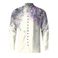 Vintage Men Button-Up Casual Imitation Linen Tops Stand Collar Long Sleeve Shirts Clothes Men Floral Vintage Fashion Streetwear - Image 6