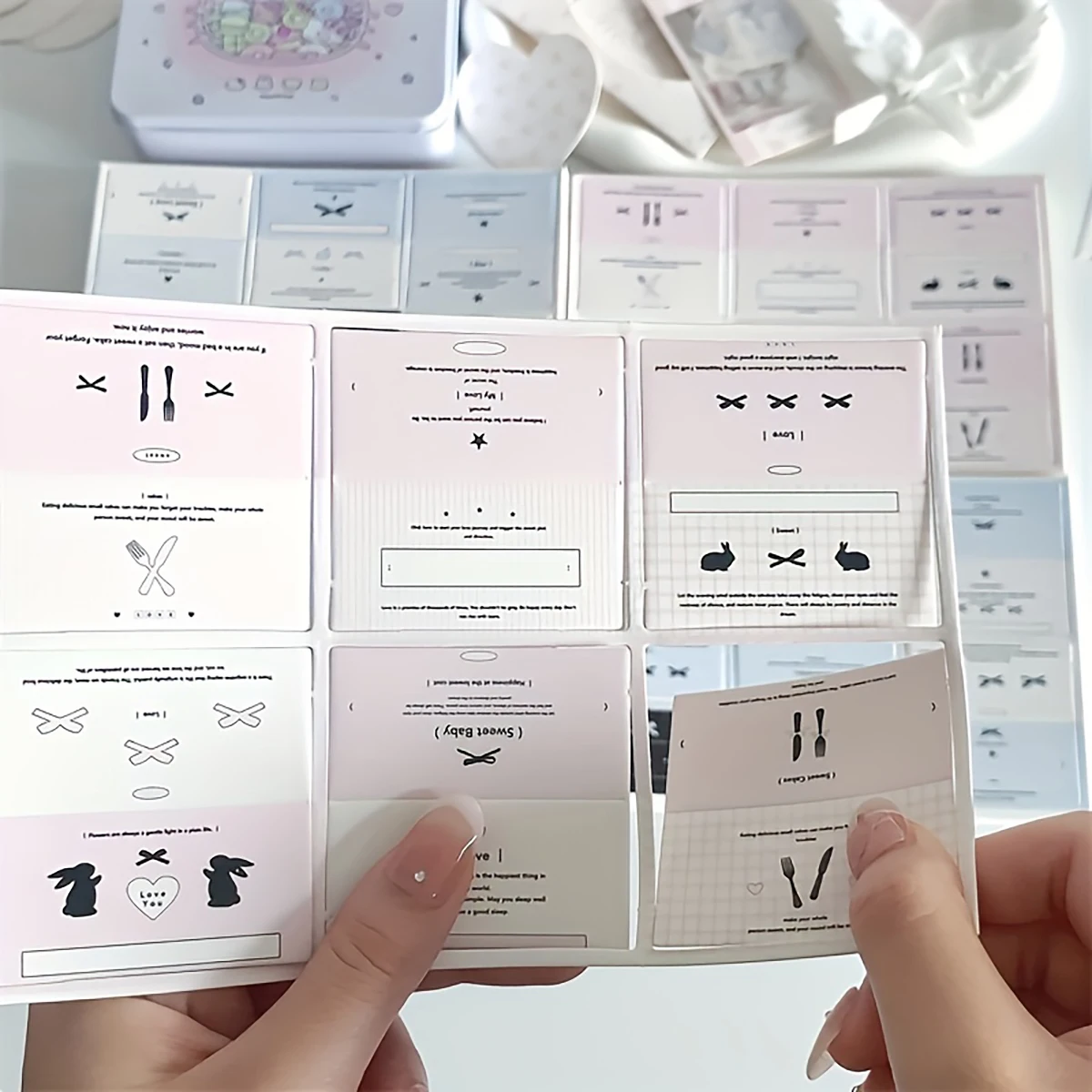 Folded Paper Cards 30pcs Mini Folded Cards with Crease Lines-Korean INS Style Label Holders for Jewelry & Gift Packaging 5 Sheets of Creative Pa
