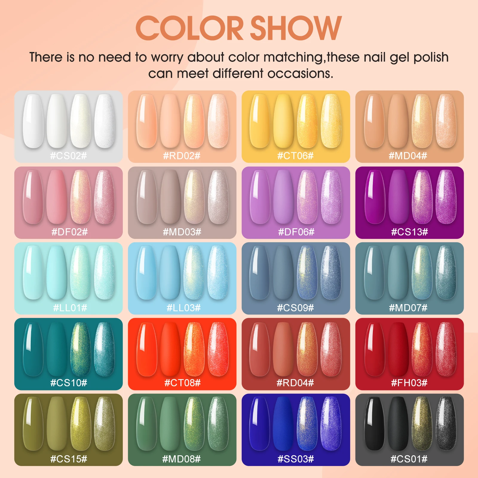 Coscelia Nail Starter Kit with 20Colors 7ML Nail Gel Polish Glitter Top and Base Coat Soak Off No Wipe Nail Gel Polish Set 2