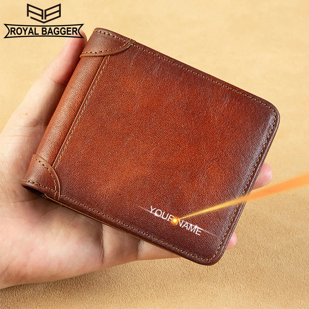 

Royal Bagger RFID Block Short Wallets for Men Vintage Casual Genuine Cow Leather Purse Trifold Man Wallet Slim Card Holder 8026