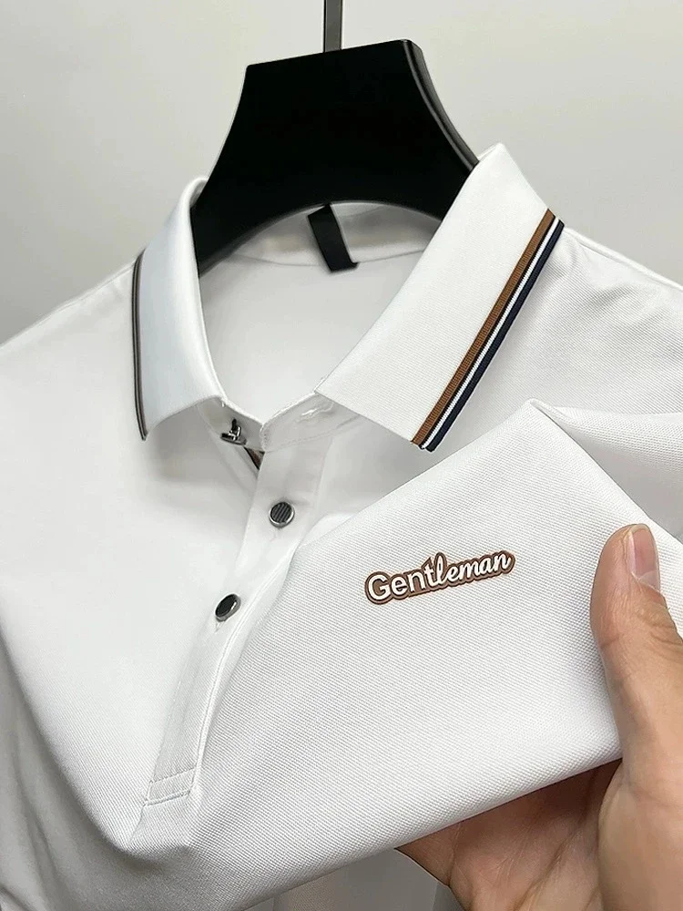 Brand letter printed short sleeve POLO shirt men's casual lapel top summer new fashionable ice silk cotton breathable T-shirt