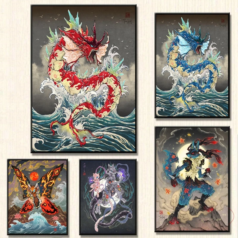 Canvas Artwork Pokemon Gyarados Poster Immagini Dipinti Decorativi Immagini Comiche Stampe E Stampe Classici