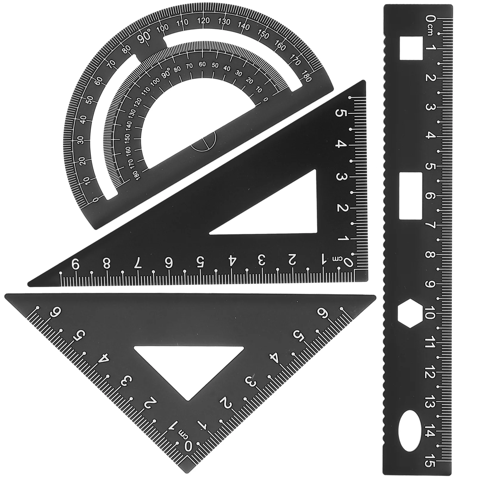 학생용 DIY 금속 눈금자 문구 세트, 견고한 사무실 눈금자, 삼각형 플레이트 각도기 테스트 눈금자, 검정색
