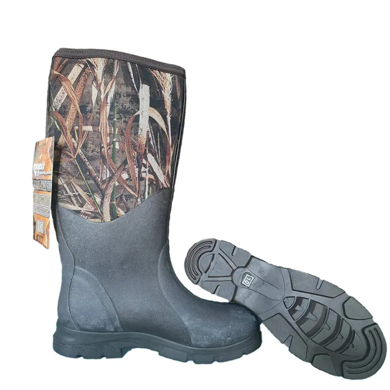 Chloroprene Rubber Camouflage Hunting Fishing Boots Waterproof Cold Resistant Water Wading Shoes Outdoor Labor Protection Shoes