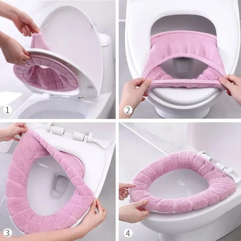 1-20PCS Toilet Seat Cushion Household Winter Thickened Plush Toilet Seat Cushion  Warmer Seat Cushion Toilet Seat Cover 4