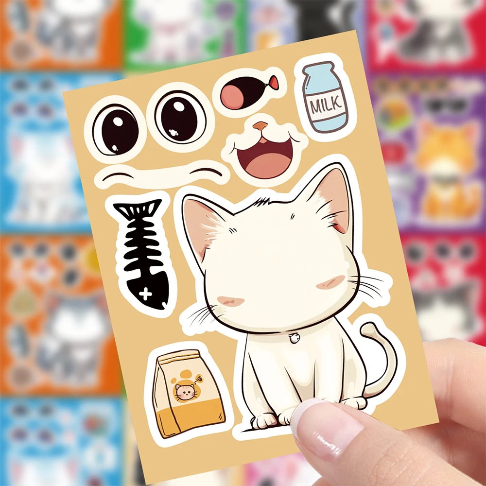 8/16 Blatt süße Katzen machen ein Gesicht Puzzle Aufkleber Kinder machen Ihr eigenes DIY-Spiel Kinder Cartoon Puzzle Bildung Spielzeug Geschenk – Detail 4