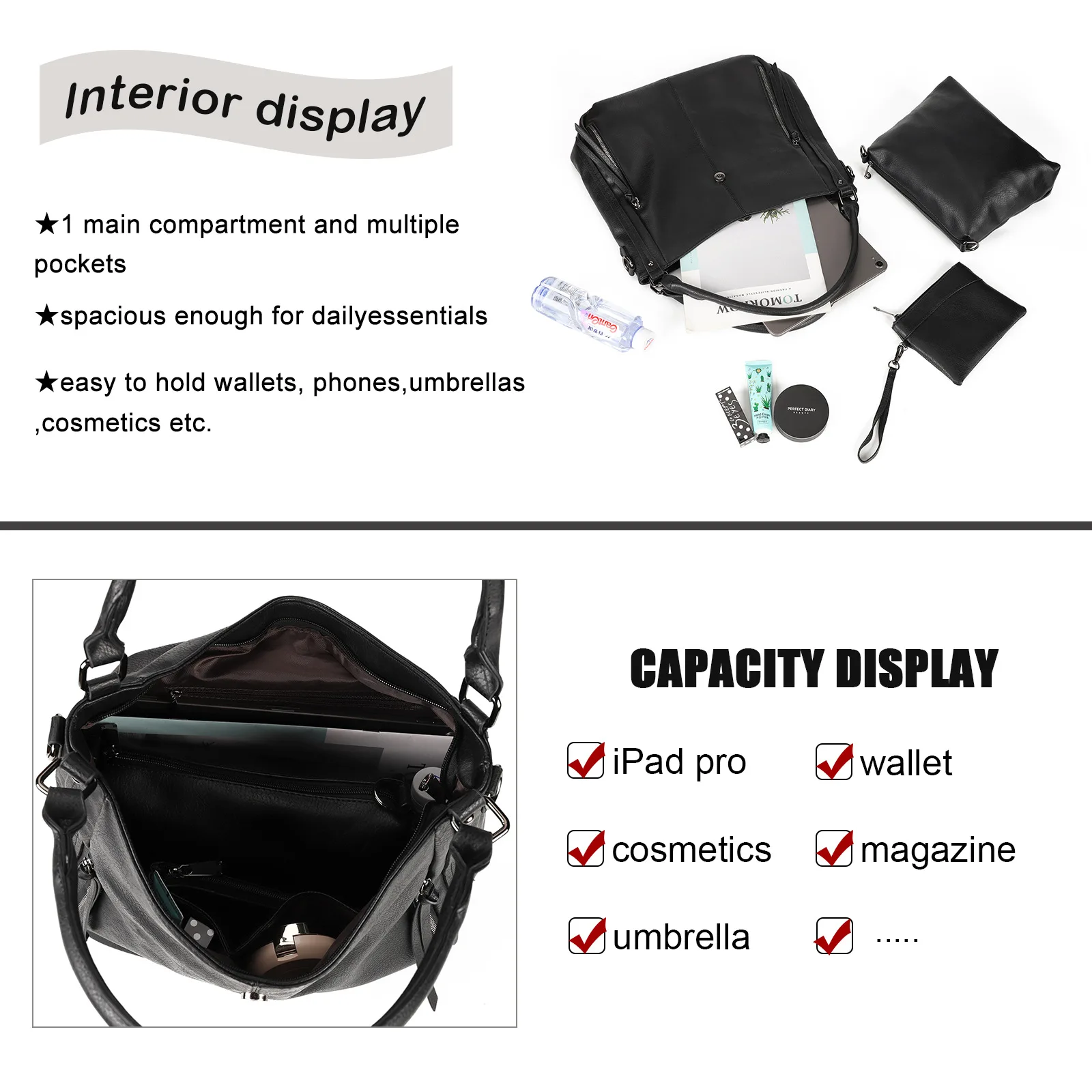 SCOFY FASHION 3 Pieces Set Tote Bags for Women Luxury Soft PU Leather Purses and Handbags Chic Leisure Crossbody Shoulder Bag best Women's Bags Totes