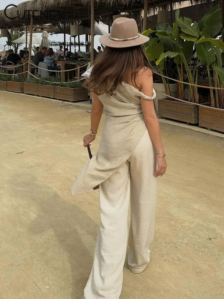 Irregular Women Tops Solid Hipster Classic Incline Shoulder Lengthen Ruched Tanks Female Summer All-matched Streetwear