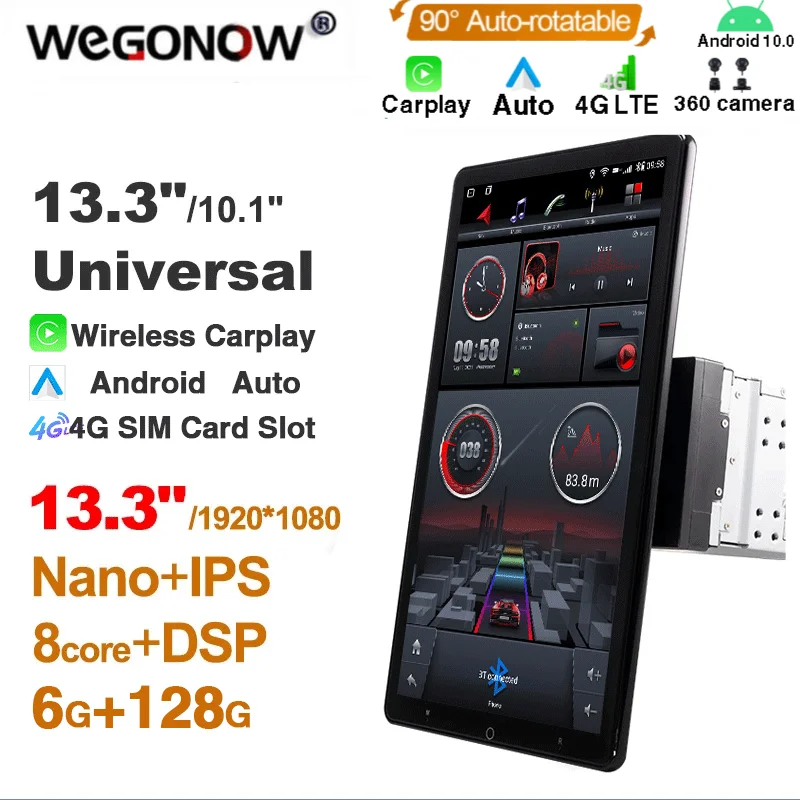

Tesla Style 13.3 inch Android 10 Car DVD Player For Universal Radio Stereo 2Din Carplay GPS Navigation Autoradio 6G + 128GB Wifi