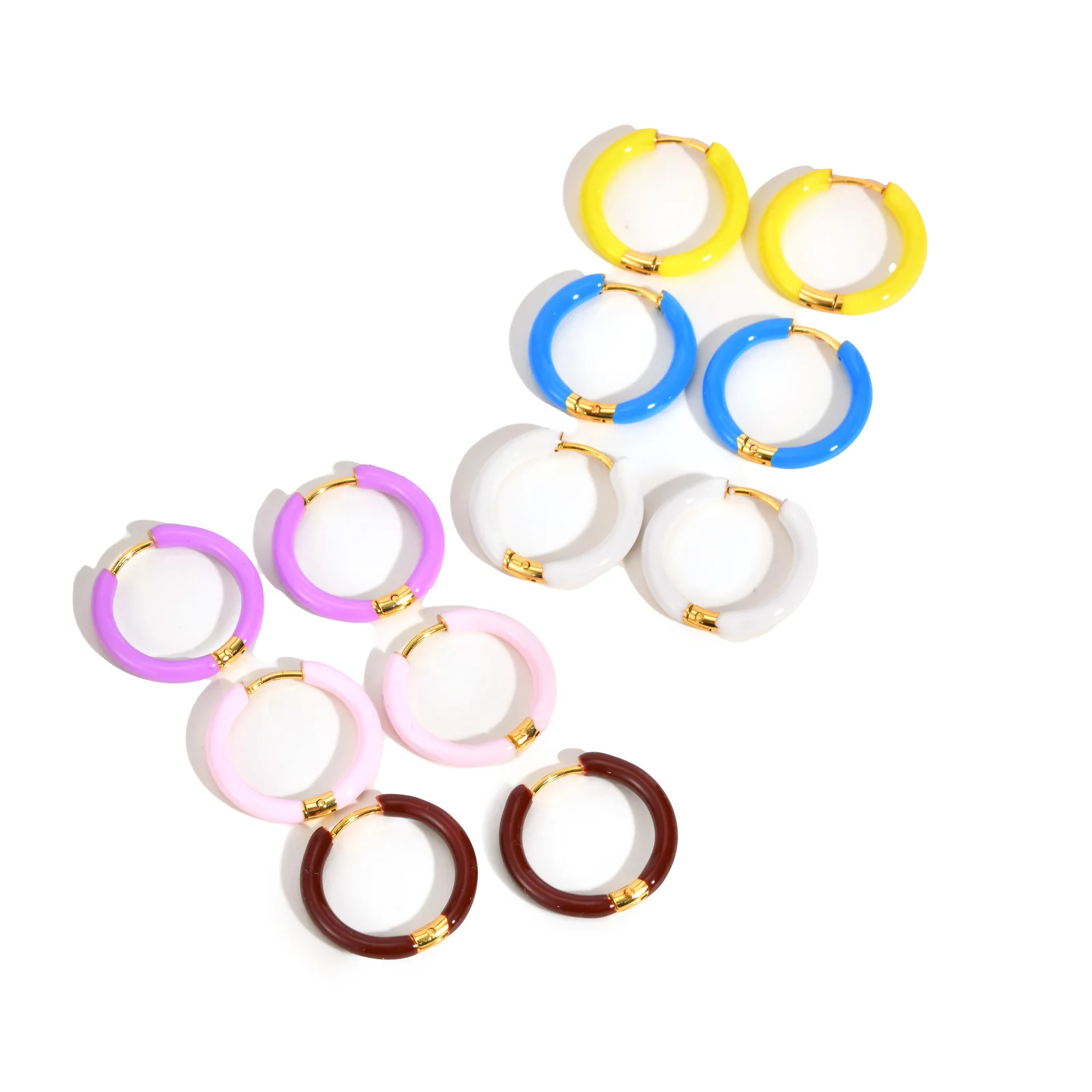 Bunte Emaille-Creolen für Frauen und Mädchen, kleine Kreis-Huggie-Ohrringe aus Edelstahl, modisches Piercing-Ohrschmuck-Geschenk – Detail 10
