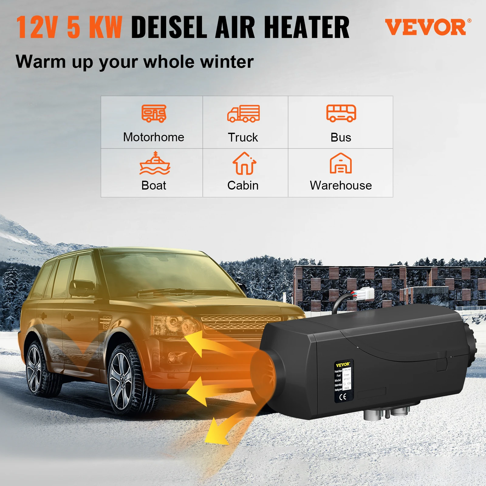 VEVOR Riscaldatore Diesel ad Aria 5KW Riscaldatore di Parcheggio Diesel 12V  Silenziatore Riscaldatore Diesel 5KW per Camper Rimorchi Barche - AliExpress