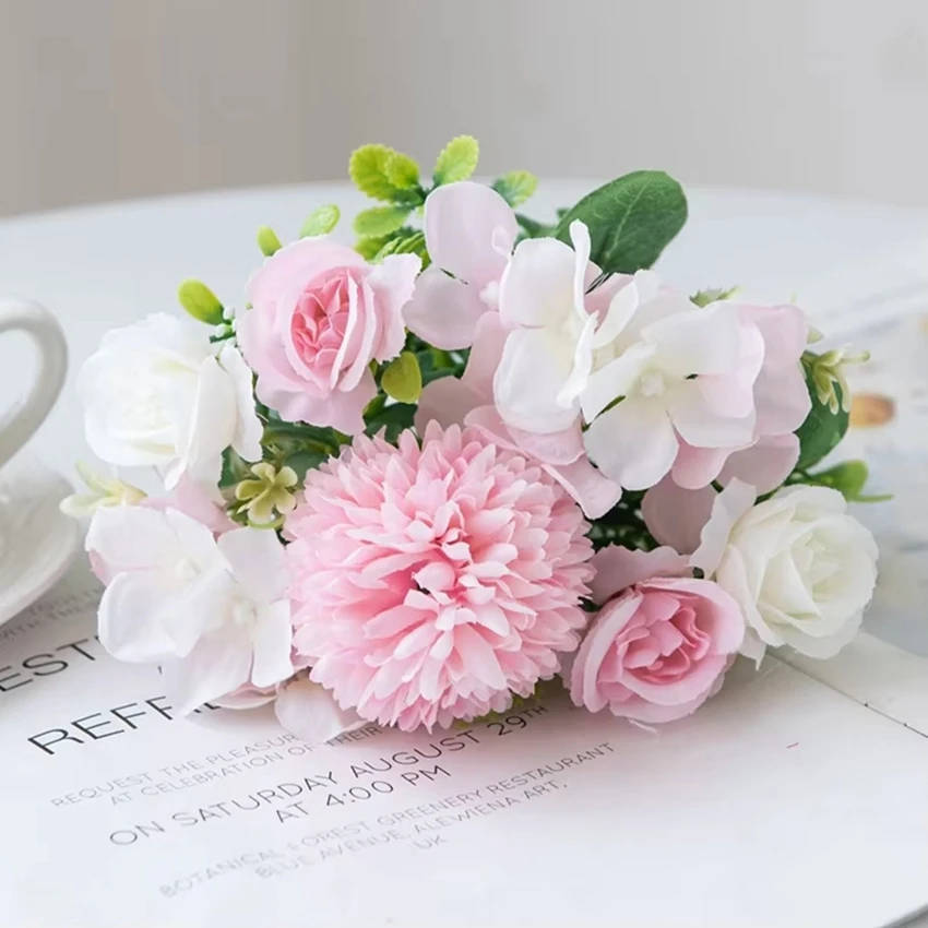Rosa di seta crisantemo bouquet da sposa fiori artificiali arco nuziale giardino casa camera tavolo decorati ghirlanda accessorio regalo fai da te - immagine 4