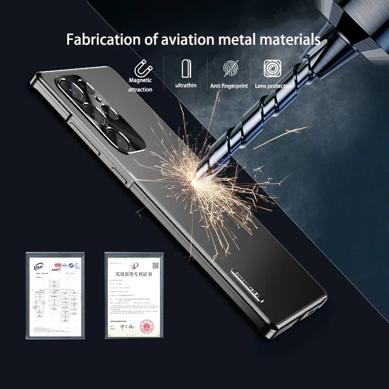 For Samsung Galaxy S23 S21 S22 S24 ultra Case Metal Magnetic Shell Built in Lens protection aluminium alloy Shockproof cover