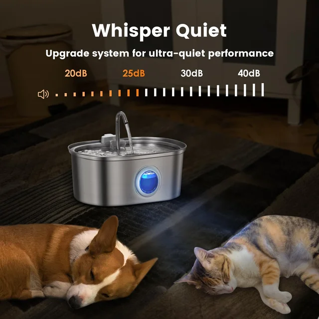 3.2L stainless steel cat water dispenser window has water level, which can be observed, suitable for many cats and dogs 3