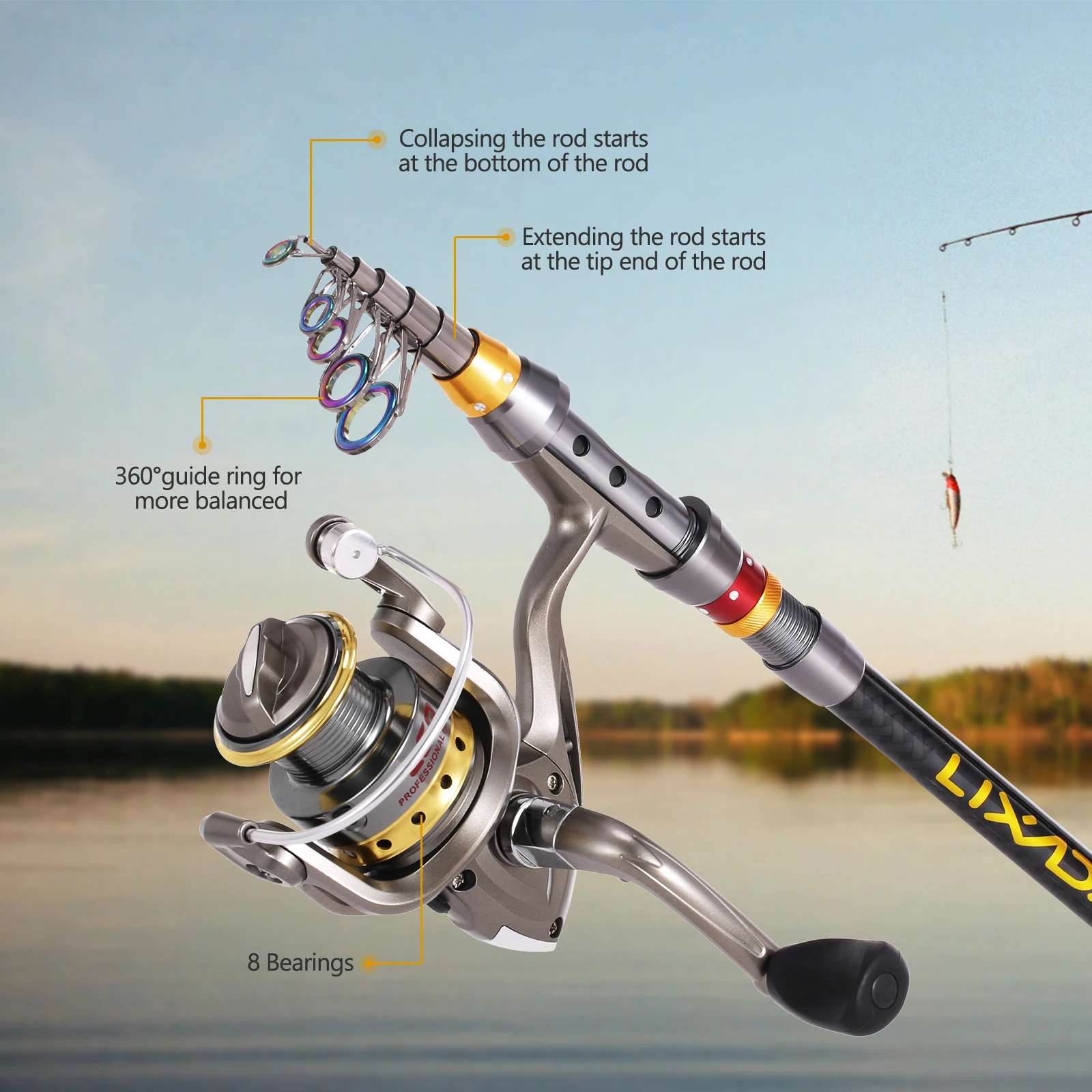 Lixada Carbon Fiber Telescopic Fishing Rod and Spinning Fishing