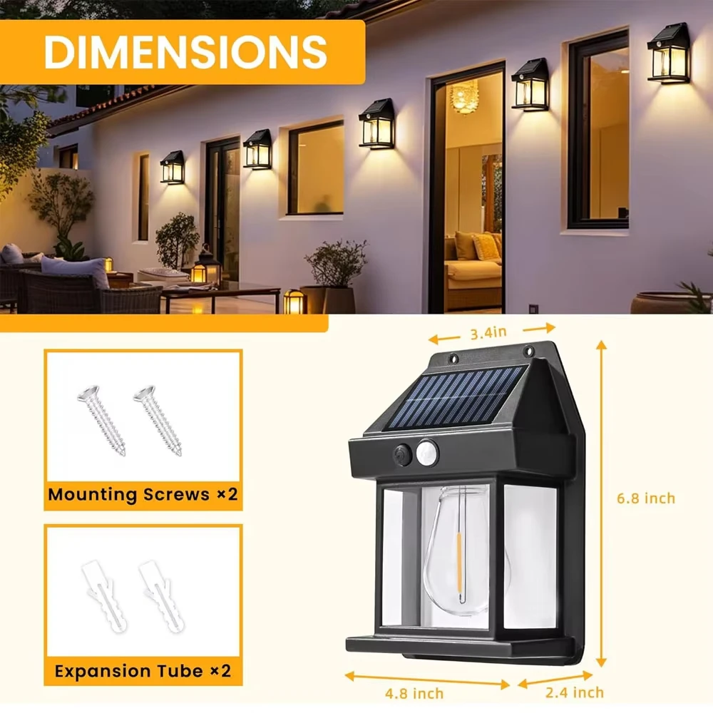 Outdoor Solar Wall Lamp Waterproof Tungsten Filament Lamp Induction Lamp Household Garden Wall Light Villa Lighting Night Light