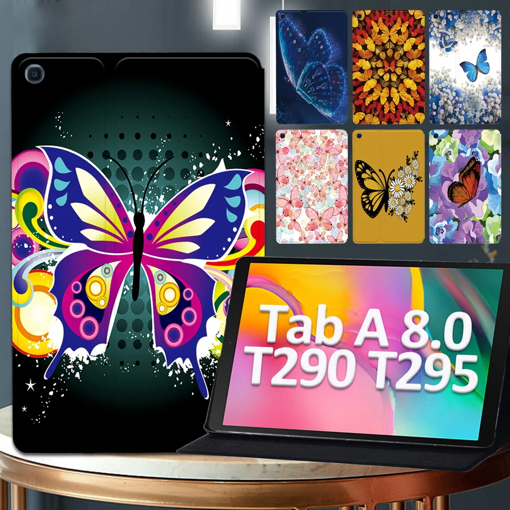 

For Samsung Galaxy Tab A 2019 T290/T295 8 Inch Shockproof Flip Cover Shell Anti-dirt Butterfly Leather Stand Tablet Case + Pen