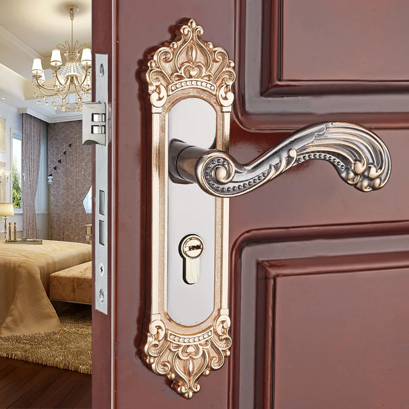 

Aluminum alloy mechanical solid wood door lock indoor bedroom door lock handle lock bathroom door handle
