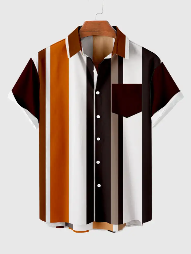 Summer new 3D digital printing fashionable simple color matching men's casual short-sleeved shirt 6