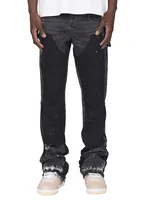 American retro design sense furred edge micro flared jeans men Y2k dark pants new low waist splicing elastic floor length pants 1