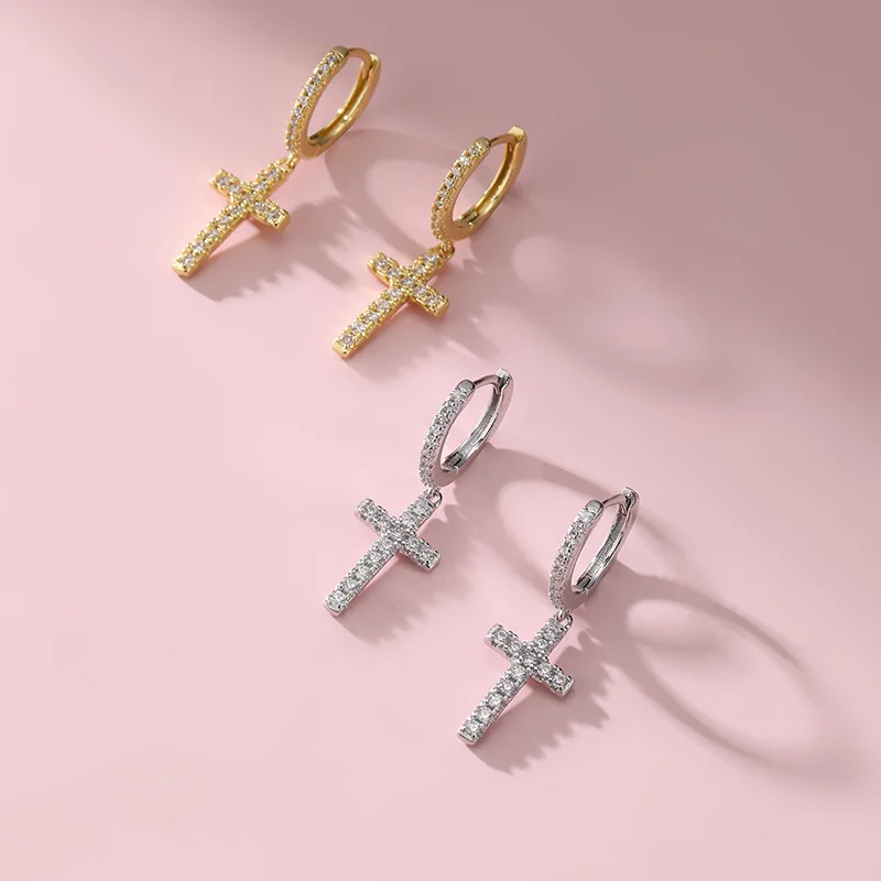925 Sterling Silber Kreuz Zirkonia Ohrstecker 2026 Neuer Stil Modische Vielseitige Ohrschmuck für Damen – Detail 1