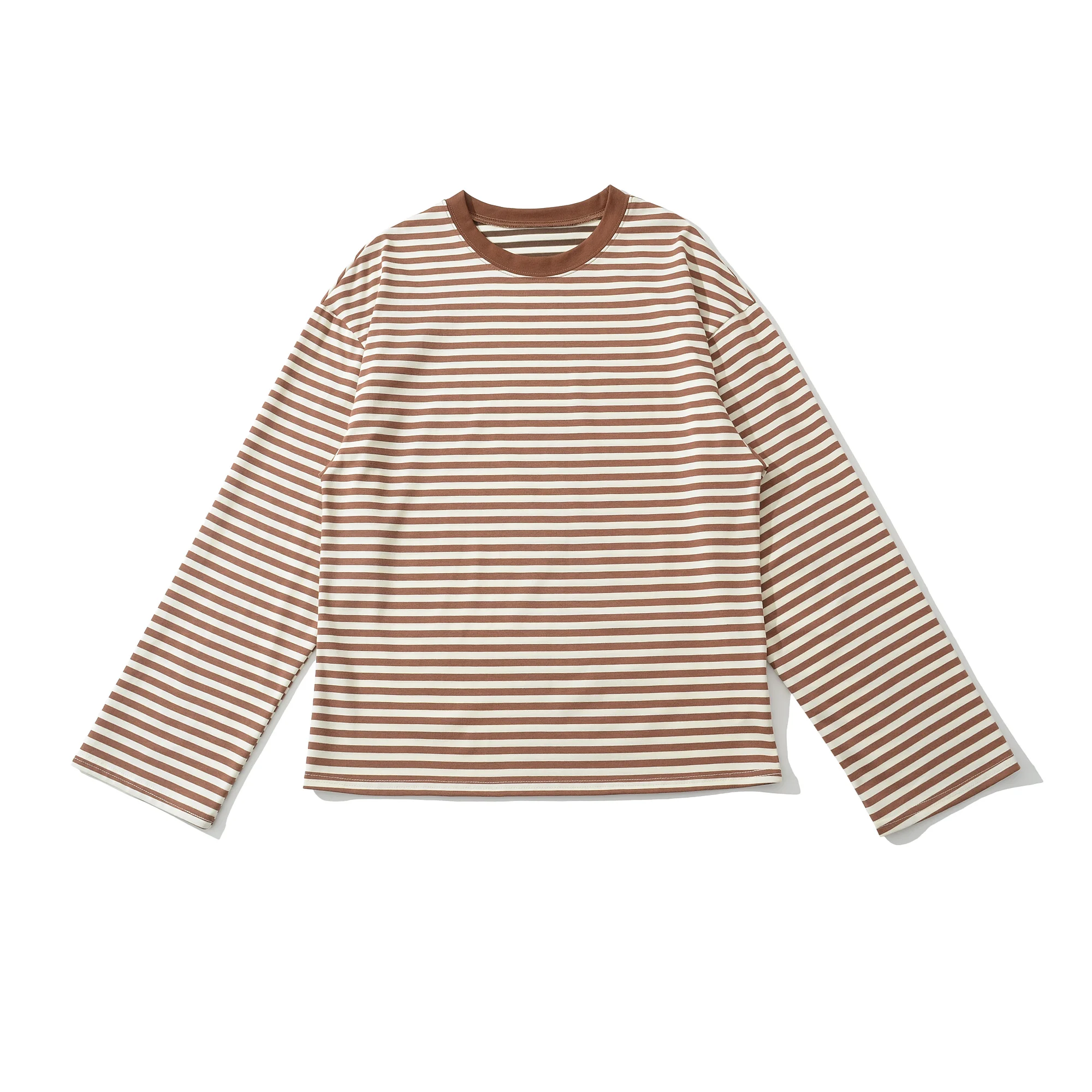 Camiseta Manga Larga Mujer - Cuello Redondo, Rayas Contraste, Diseño Retro (Mezcla Poliéster/Elastano)