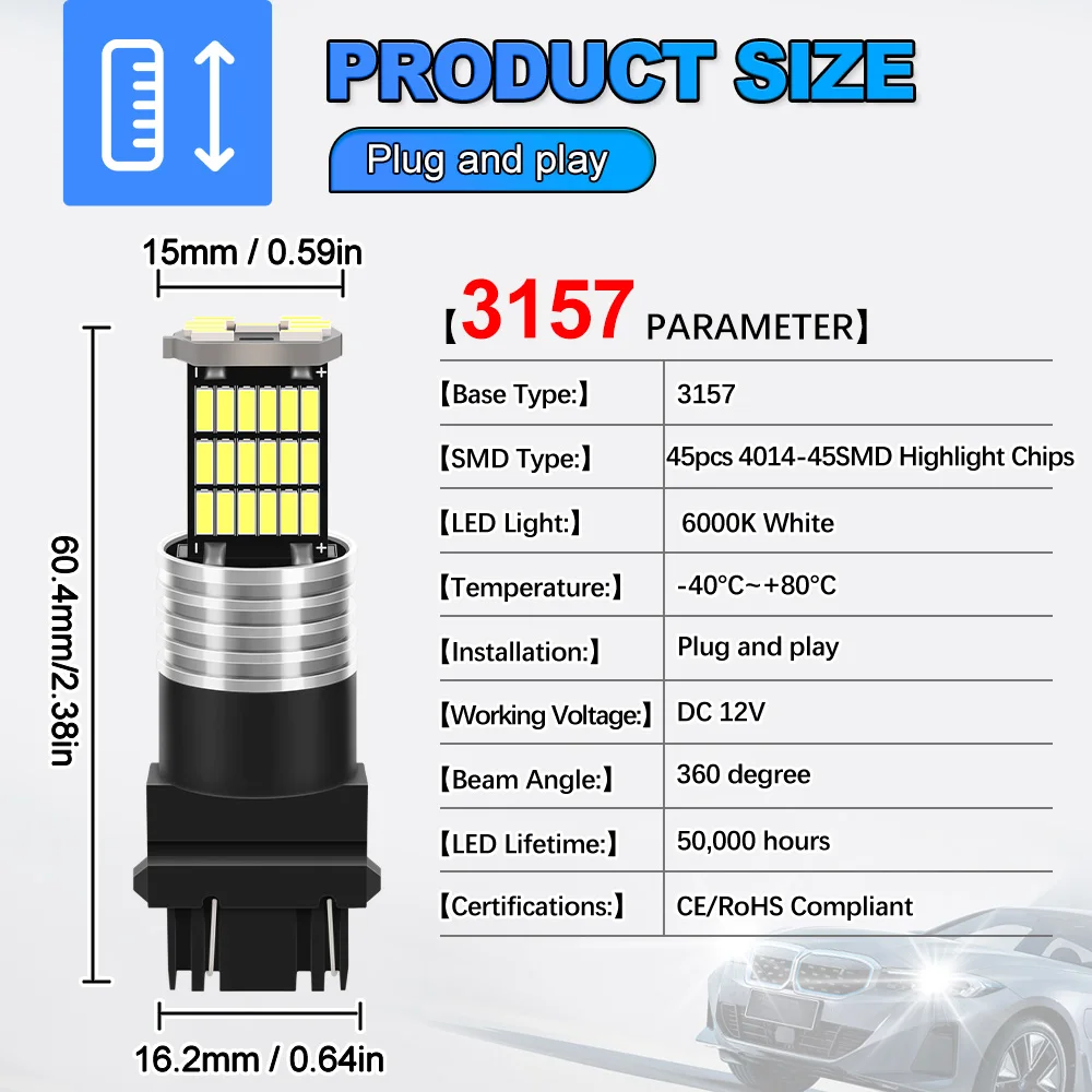 LED �극��ũ ����Ʈ Blub 3157 P27/7W T25 ���� �����Ʈ 12V Canbus ���� ���� 6000K For Ford E-150 2002 2003 2004 2005 2006 2007-2014