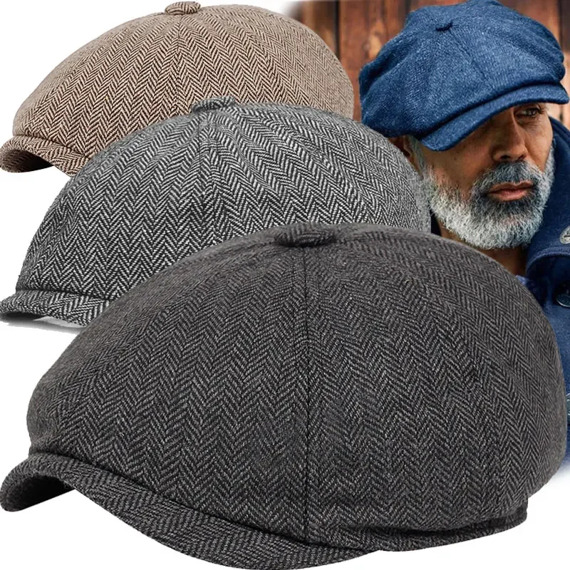 Unisex Autumn Winter Beret Caps Men Women Warm Tweed Octagonal Hat for Male Detective Hats Retro Flat Caps Chapeau beret hat woolen beret
