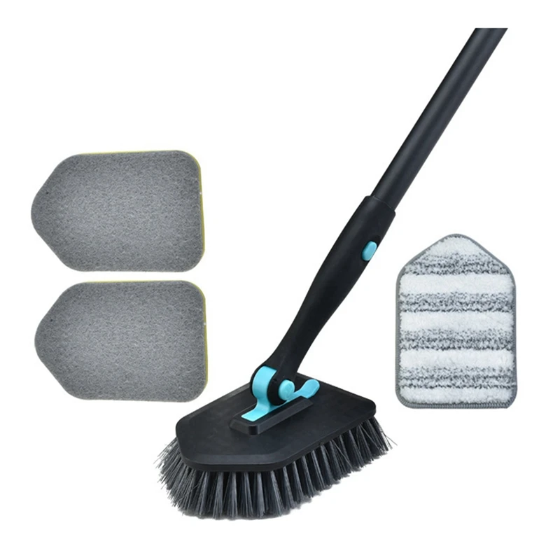 

2 In 1 Tub Tile Scrubber Brush Cleaning Brush Adjustable Telescopic Pole Stiff Bristles Scouring Pads Cleaning Tools