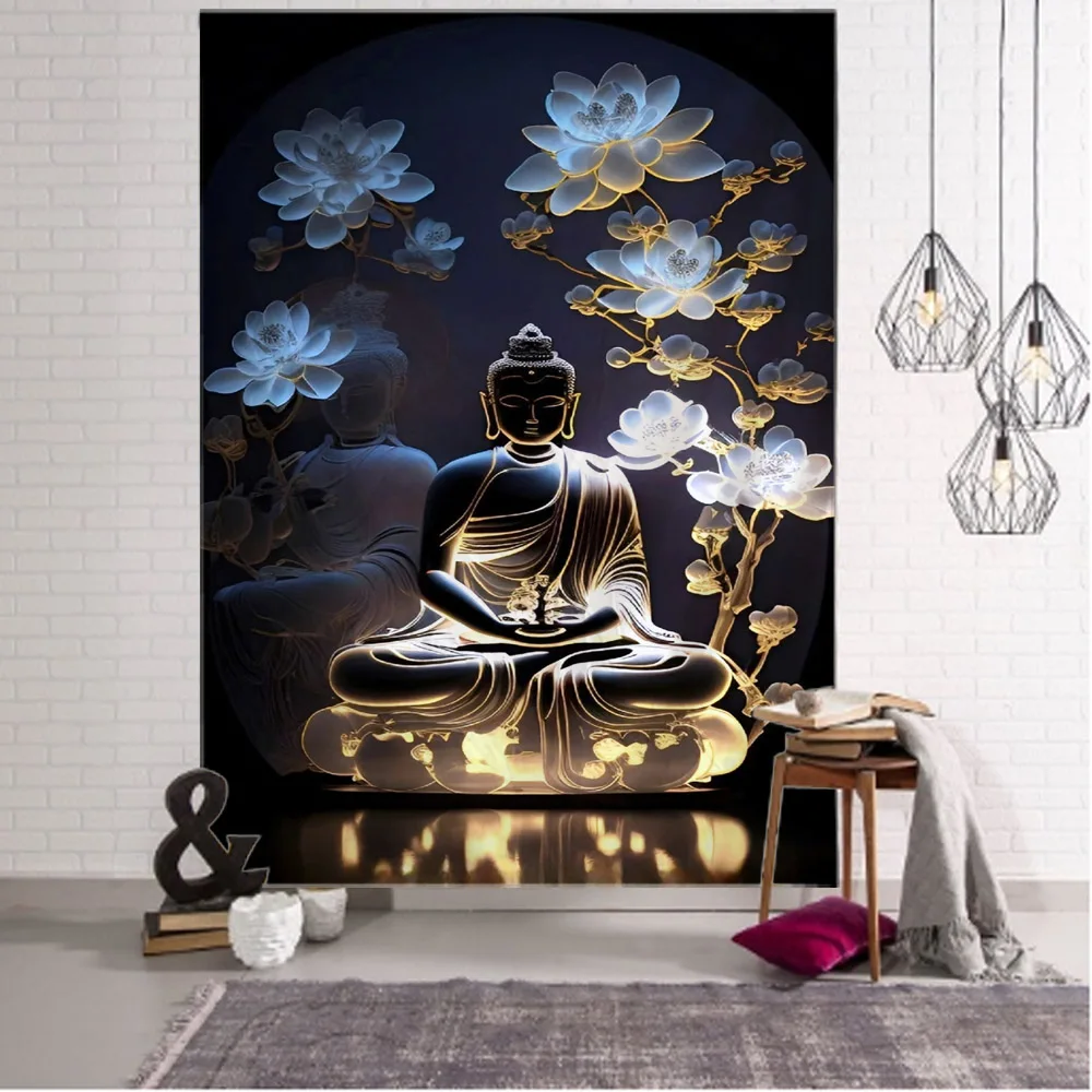 Tapestry Decor Religious Buddha Lotus tapestry wall hanging living room home decoration