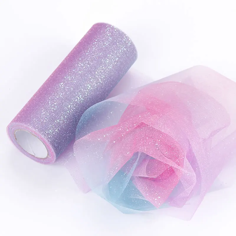 Rainbow Tulle 10yards Glitter Roll Crystal Dot Gradient Color Organza Fabric DIY Craft Gift Tutu Skirt Party Wedding Decoration