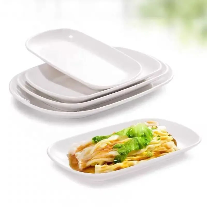 Melamine Tableware Imitation Porcelain White Fried Dishes et Oval Plate