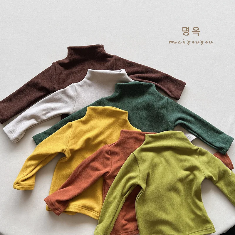 

Kids Undershirt 2023 Spring Autumn New Fashionable Boys and Girls Candy Color Warm Top Baby Korean Style Casual Simple Top