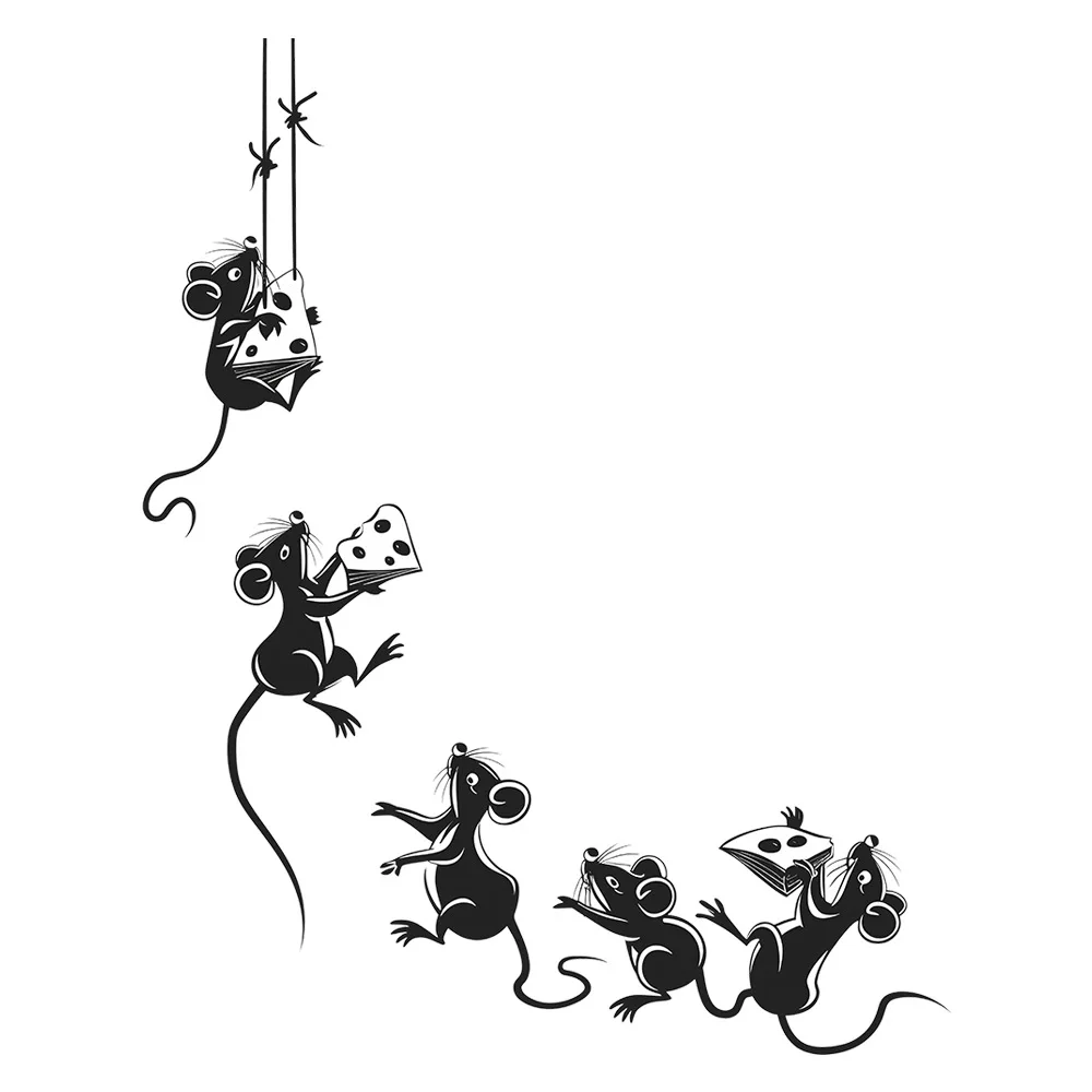 Cartoon Mouse Stealing Cheese Wall Stickers For Kitchen Restaurant Decoration Mural Room Cabinet Home Decor Self-adhesive Decals wall stickers,self adhesive stickers,kitchen wall sticker