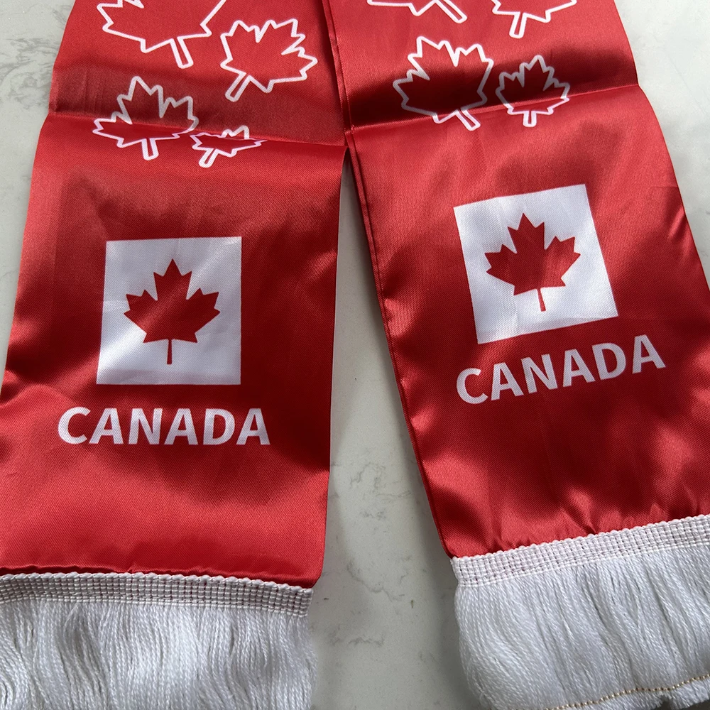 Canada Scarf 14x135cm Double-sided Printed Canada Flag Satin Canadian Scarf Suitable for 2026 world cup Sports Events - Image 5