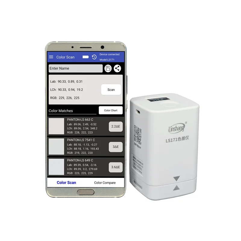 Linshang D/8 색상 차이 측정 기기 리더, LS171 색도계, 휴대폰 앱, PATONE NCS RAL 컬러 차트 포함