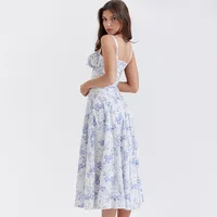 Mingmingxi Floral Print Summer Holiday Dress Elegant Midi Spaghetti Strap Lace Up Dress A Line Casual Women Clothing 2024 - Image 5