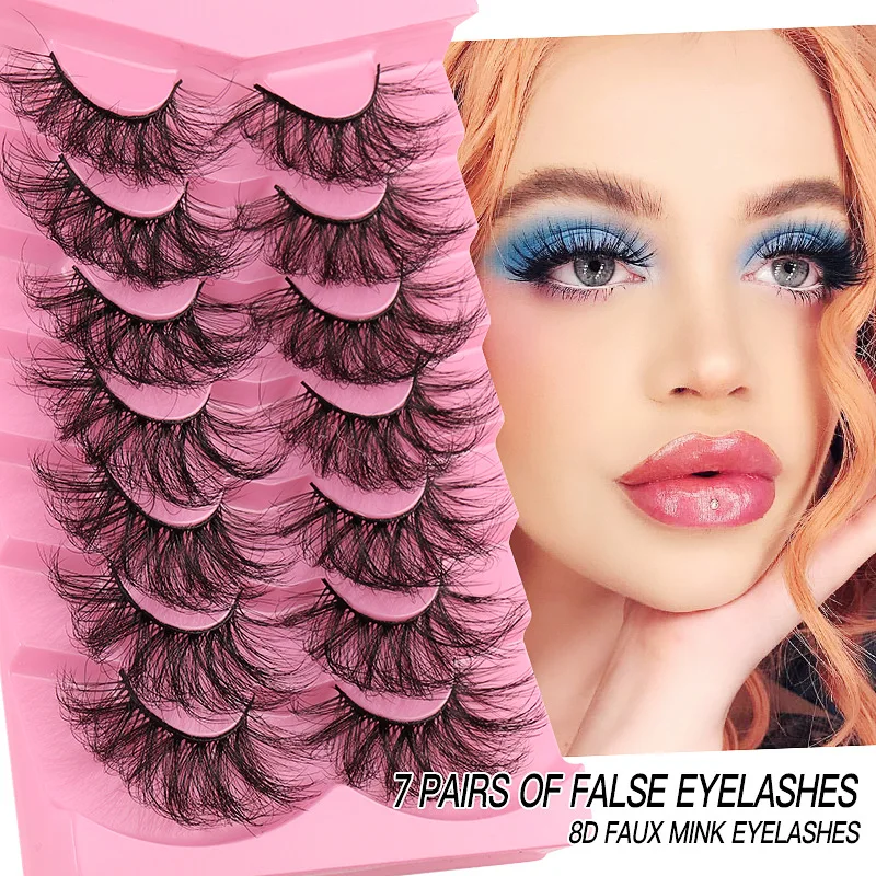 

New 7 Pairs Of Fried Hair High Imitation Mink Hair False Eyelashes Curled Thick Stage Makeup Eyelashes Wholesale