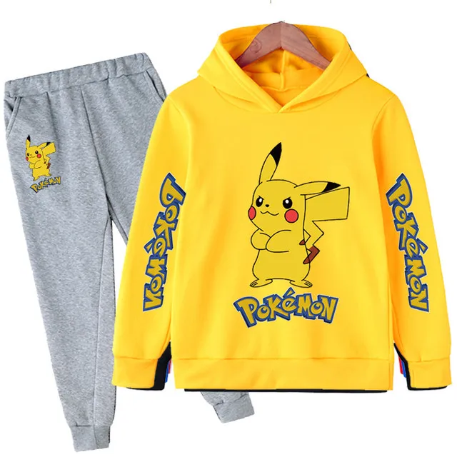 2022Conjunto de roupas pikachu unissex de manga longa, roupas para crianças do anime pokémon-kid com capuz e pikachu para outono baby clothing sets girl