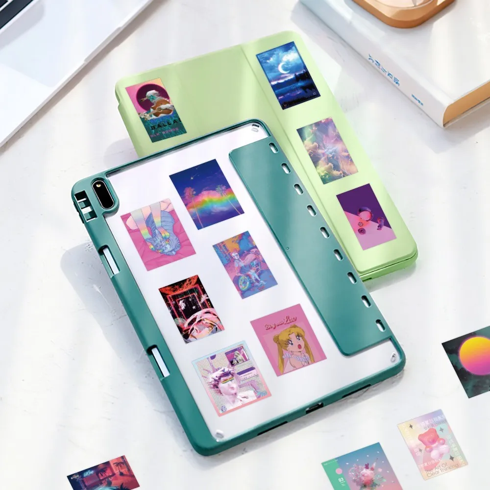 50개 빈티지 스타일 베이퍼웨이브 스티커 - 노트북, 휴대폰 케이스, 백팩 및 노트북용 장식 데칼