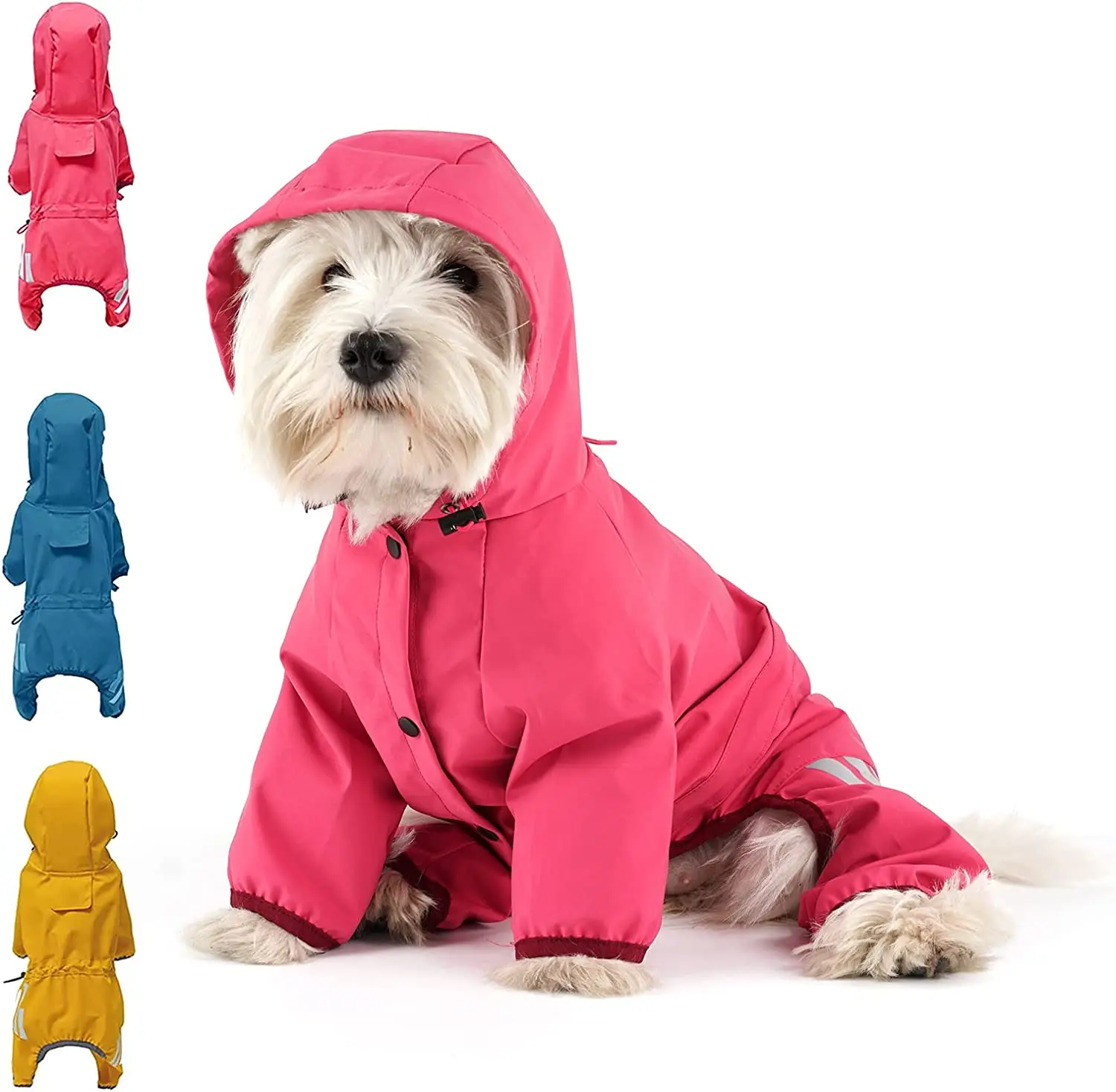 Dog Raincoat with Hood Puppy Small Medium Dogs Solid Puppy Clothes Reflective Pets Cats Outwear Four Legged Solid Jacket
