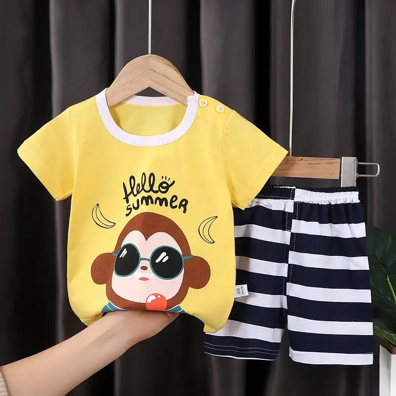 Baby Clothing Set luxury New Style Boys And Girls Short Sleeve Suit Summer Boutique Kids Outfits Leisure Clothes Cartoon Pattern Children 2 Piece Set baby clothes penguin set Baby Clothing Set