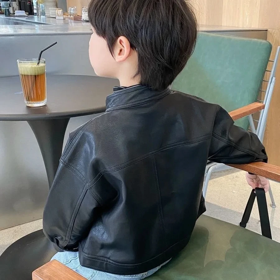 멋진 소년 데님 가죽 재킷 봄 가을 새로운 한국 스타일 아동 재킷 패셔너블한 아동복 트렌디한 재킷