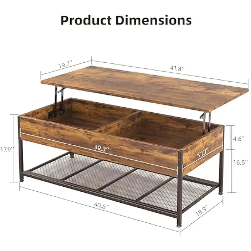 Lift Top Coffee Table -Adjustable Shelf and Hidden Storage,Wood Lift Tabletop Coffee Table for Home Living Room,Office Reception 2