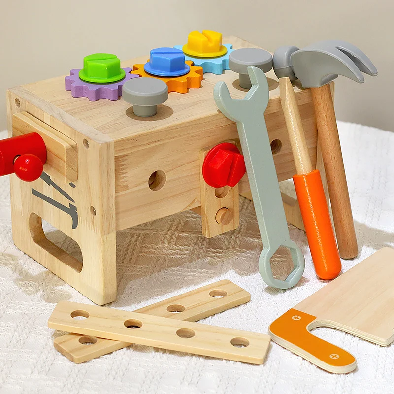 Children's Wooden Maintenance Toolbox Twist Screw Removal Nut Portable Panel Bar Baby Educational Toys for Boys 2