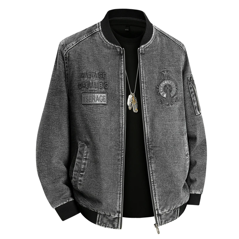Herrenjacke Denim Frühling Bomberjacke Cowboy-Mäntel Stickerei Übergroß 6XL 7XL 8XL Plus Size Baseball Winddicht Weicher Stoff Streetwear – Detail 14